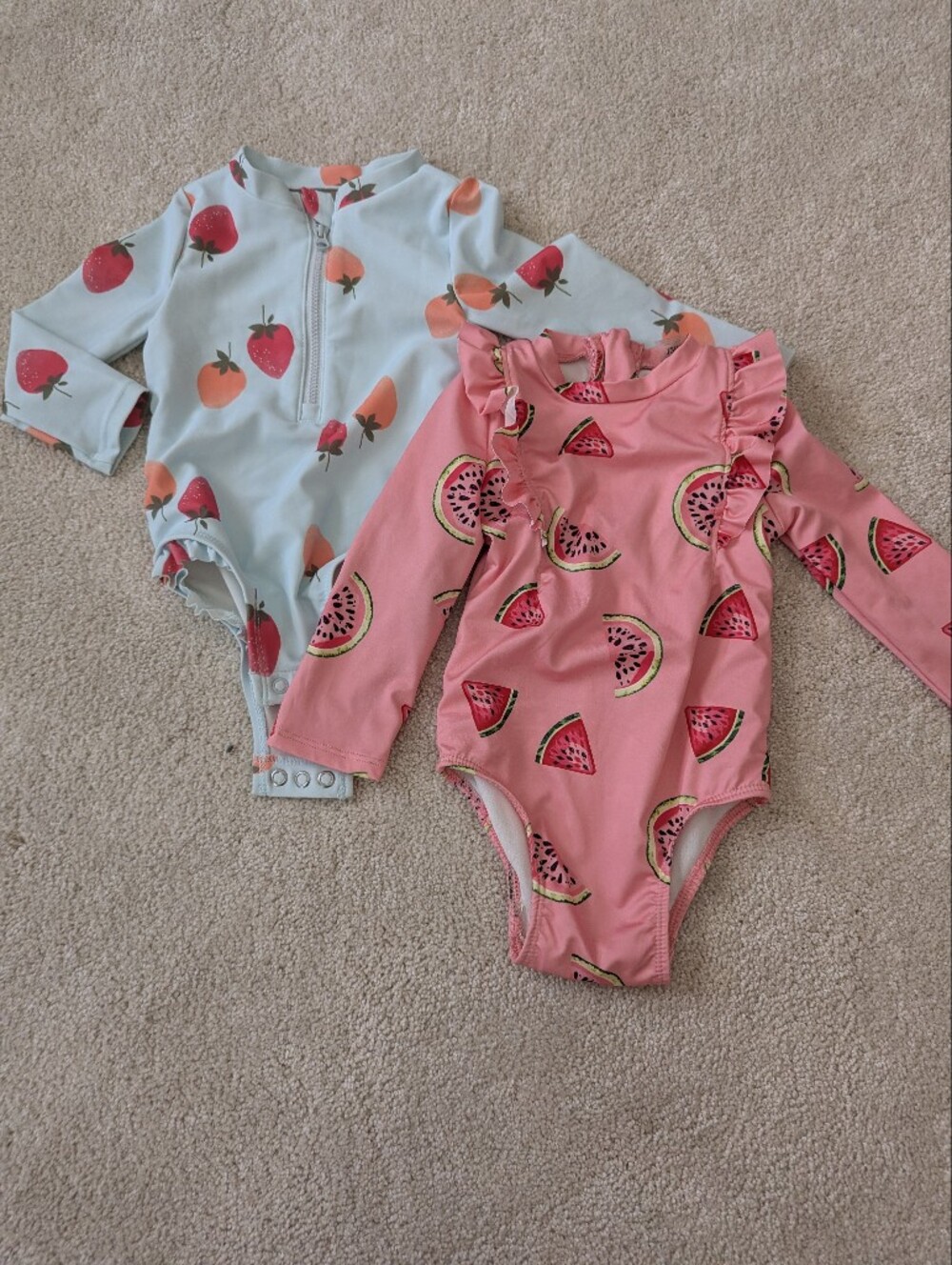 Bundle Of 2 Girls' Swimsuit Long-Sleeve : Watermelon & Strawberry